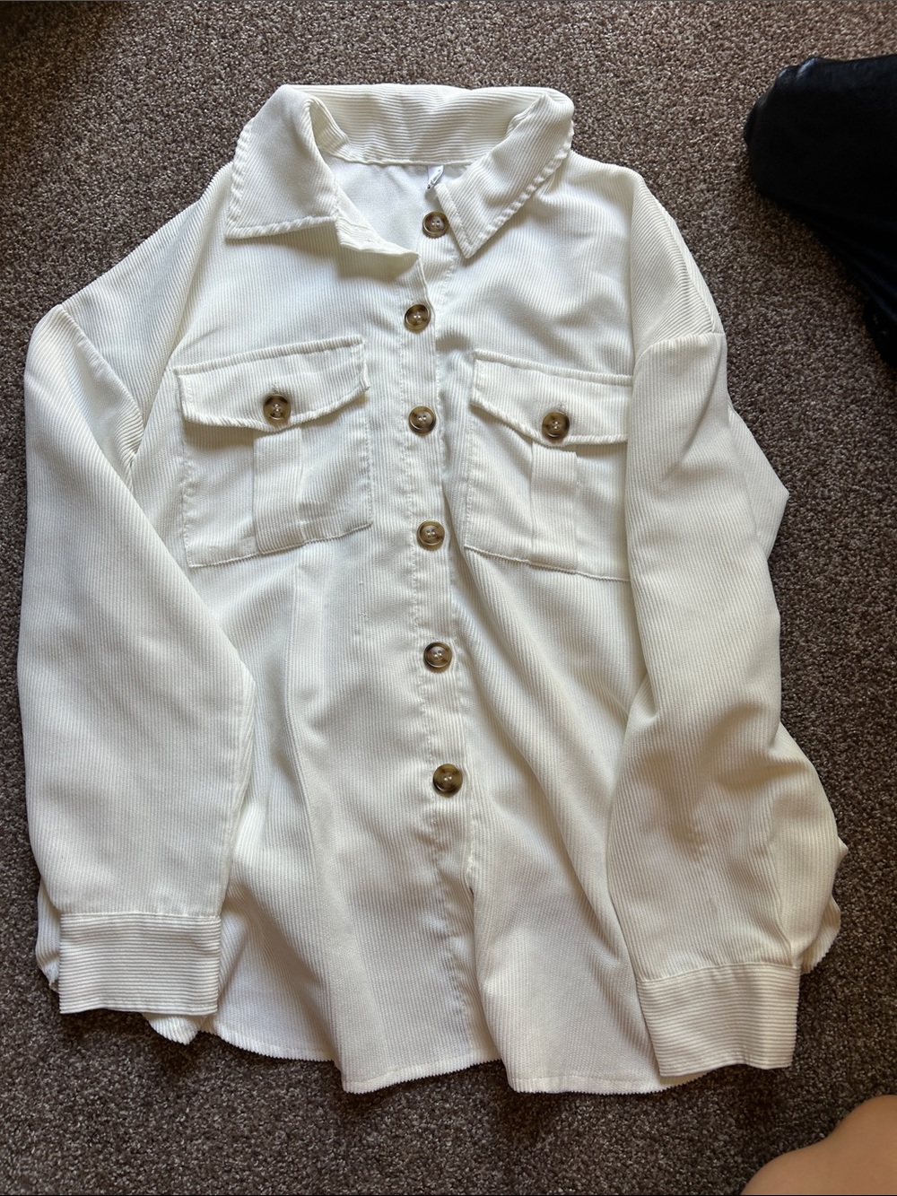 White Button-Front Shacket with Chest Pockets